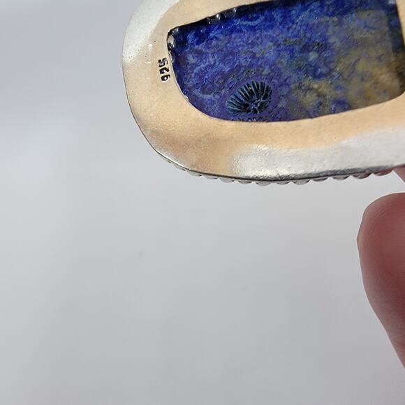 Blue Azurite Pendant with Sterling Silver Floral Design and Blue Topaz Accent - Picture 7 of 9